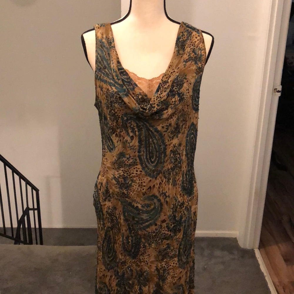 Valerie Stevens Brown and Teal Paisley Maxi Dress - Picture 3 of 7